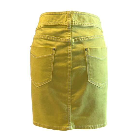 Cache Yellow Lemon Ice Denim Metal Button 5 Packet Skirt New Stretch $98 NWT - Picture 7 of 7